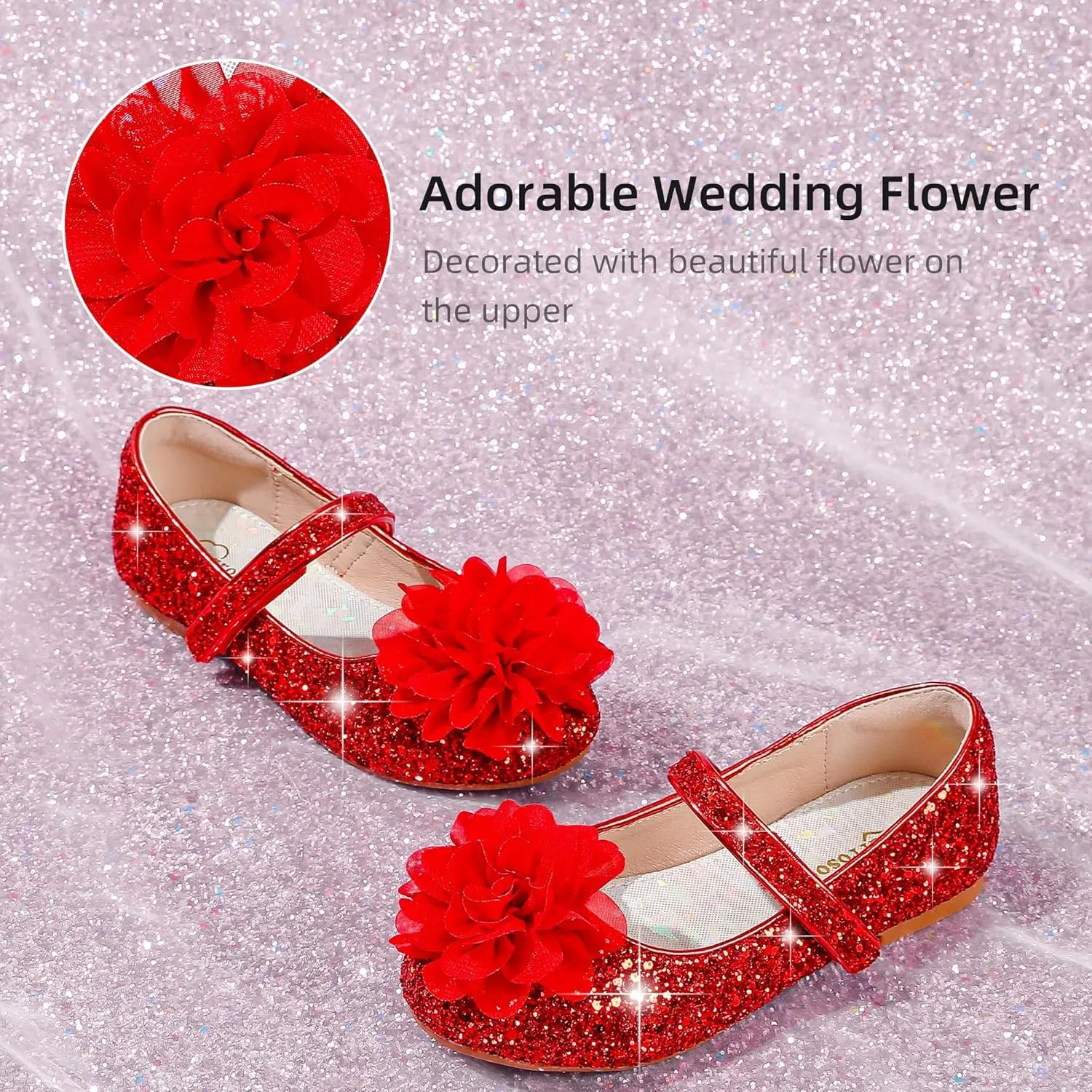 Flower Girl Shoes Dress Shoes Toddler Girls Flats Low Heel Princess Wedding Shoes for Little Big Kids