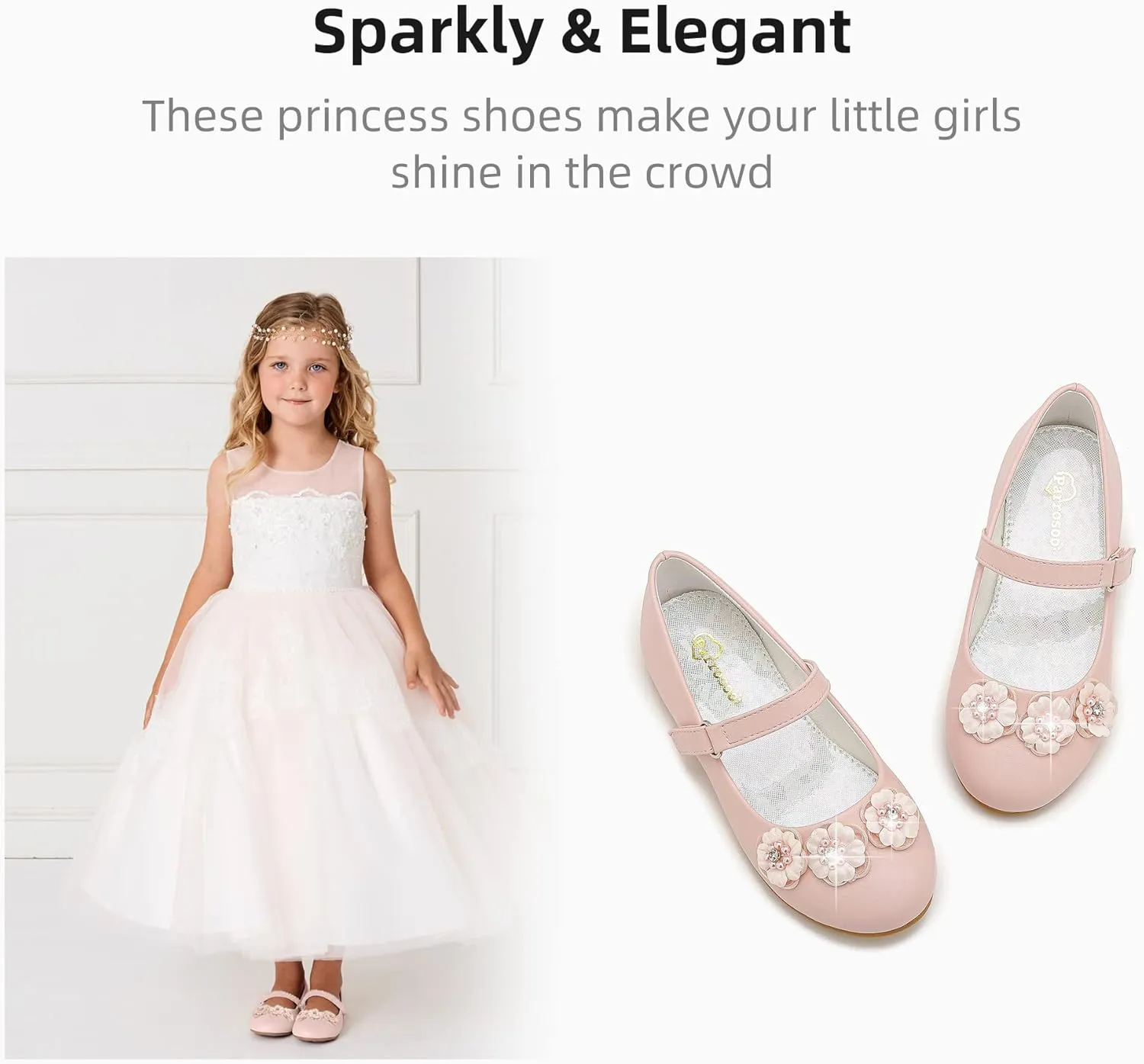 Flower Girl Shoes Dress Shoes Toddler Girls Flats Low Heel Princess Wedding Shoes for Little Big Kids