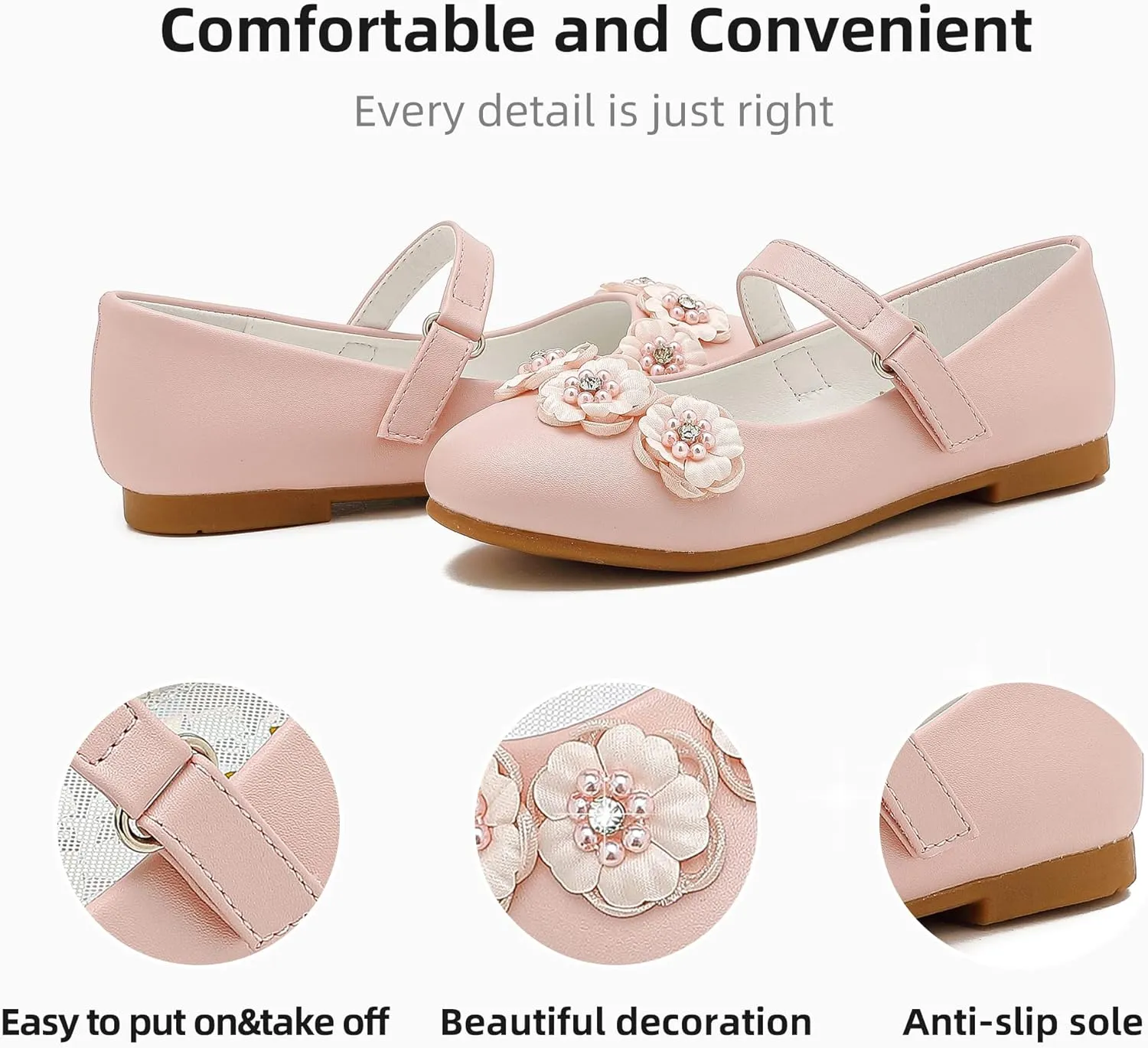 Flower Girl Shoes Dress Shoes Toddler Girls Flats Low Heel Princess Wedding Shoes for Little Big Kids