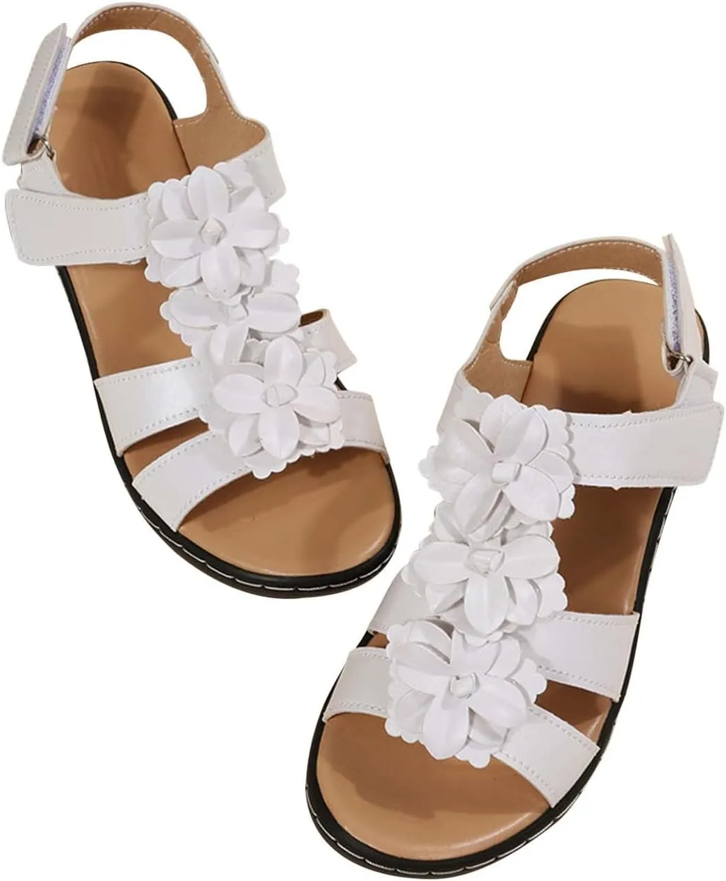 Flower Strap Sandals for Women Summer Solid Hollow Out Fish Mouth Wedge Sandals Bohemian Comfy Casual Platform Shoes