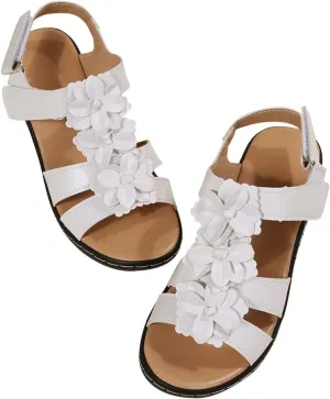 Flower Strap Sandals for Women Summer Solid Hollow Out Fish Mouth Wedge Sandals Bohemian Comfy Casual Platform Shoes
