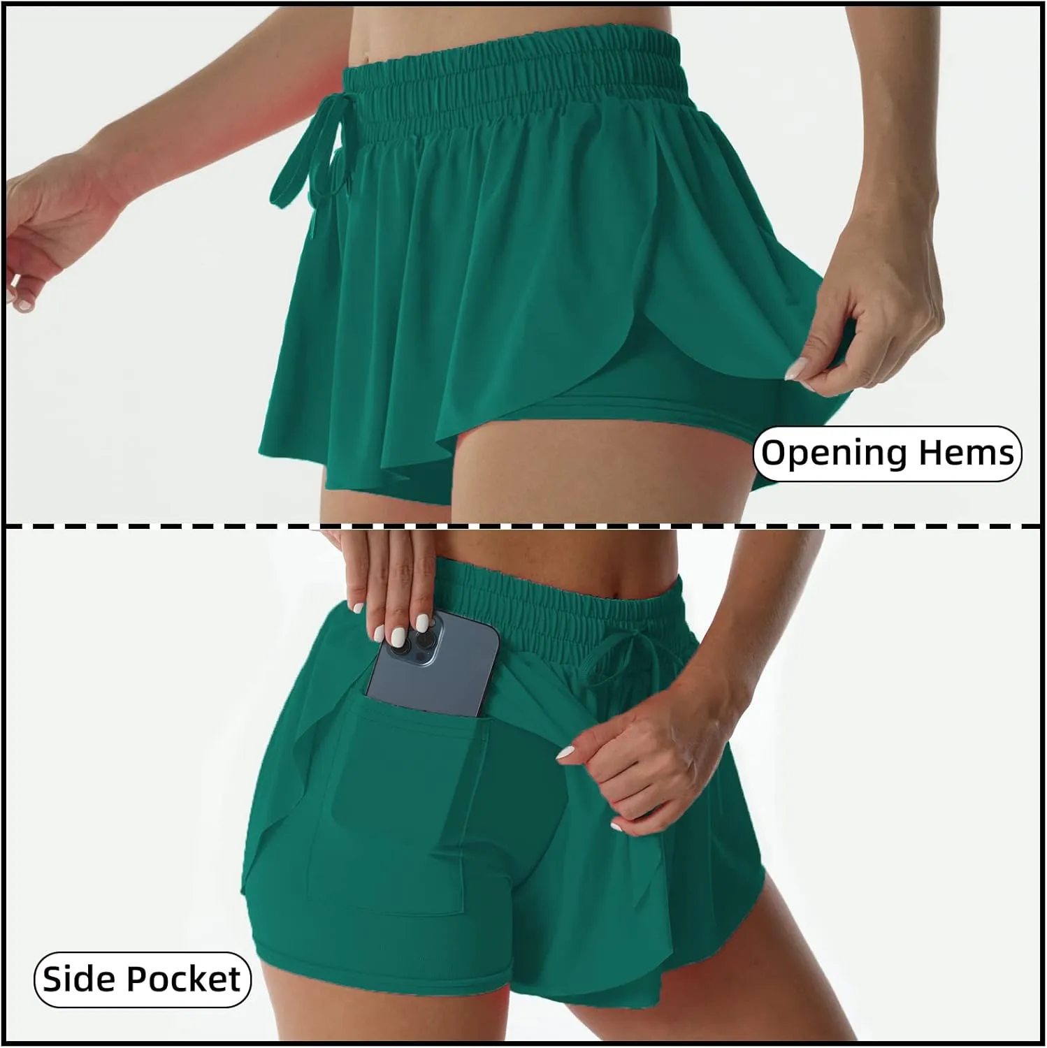 Flowy Athletic Shorts for Women Running Tennis Butterfly Shorts Girls 2-in-1 Double Layer Quick-Drying Comfy Shorts