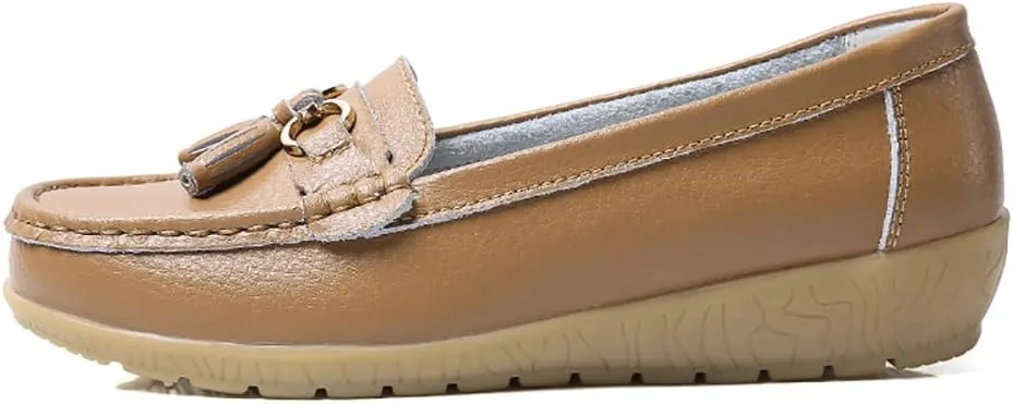 FolHaoth Women's Loafer Comfortable Casual Shoes Non Slip Leather Natural Driving Fashion Moccasin Flats Breathable Soft Nurse Walking Ladies Slip On Shoes