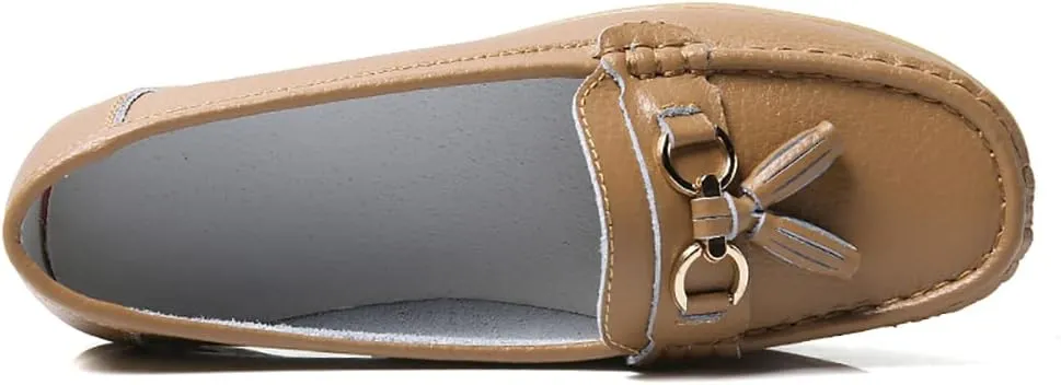 FolHaoth Women's Loafer Comfortable Casual Shoes Non Slip Leather Natural Driving Fashion Moccasin Flats Breathable Soft Nurse Walking Ladies Slip On Shoes