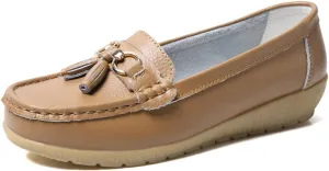 FolHaoth Women's Loafer Comfortable Casual Shoes Non Slip Leather Natural Driving Fashion Moccasin Flats Breathable Soft Nurse Walking Ladies Slip On Shoes