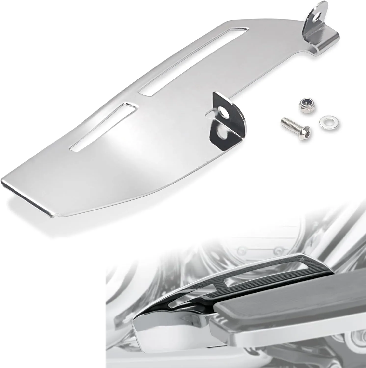 FOVPLUE Right-Side Rider Footboard Heel Guard for Harley '12-'16 FLD, '86-'17 FL Softail, '86-Later Touring CVO Road Glide Road King Street Glide Electra Glide and '09-Later Trike,Chrome