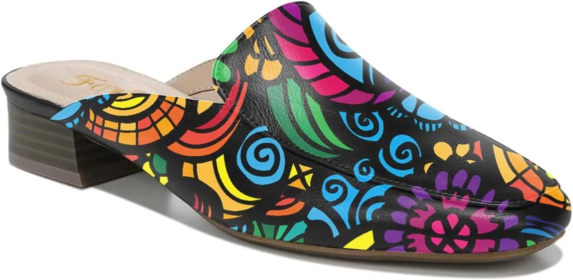 FOWT Comfort Walking Flat Loafers for Women Casual Fashion Round Toe Low Chunky Heels Wide Width Slippers Driver Driving Styles Flats Shoes Size 4-16 US