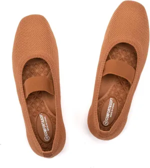 Frank Mully Women's Ballet Flats Slip on Casual Knitted Fabric Shoes Square-Toe Flats with Elastic Straps for Women