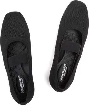 Frank Mully Women's Ballet Flats Slip on Casual Knitted Fabric Shoes Square-Toe Flats with Elastic Straps for Women