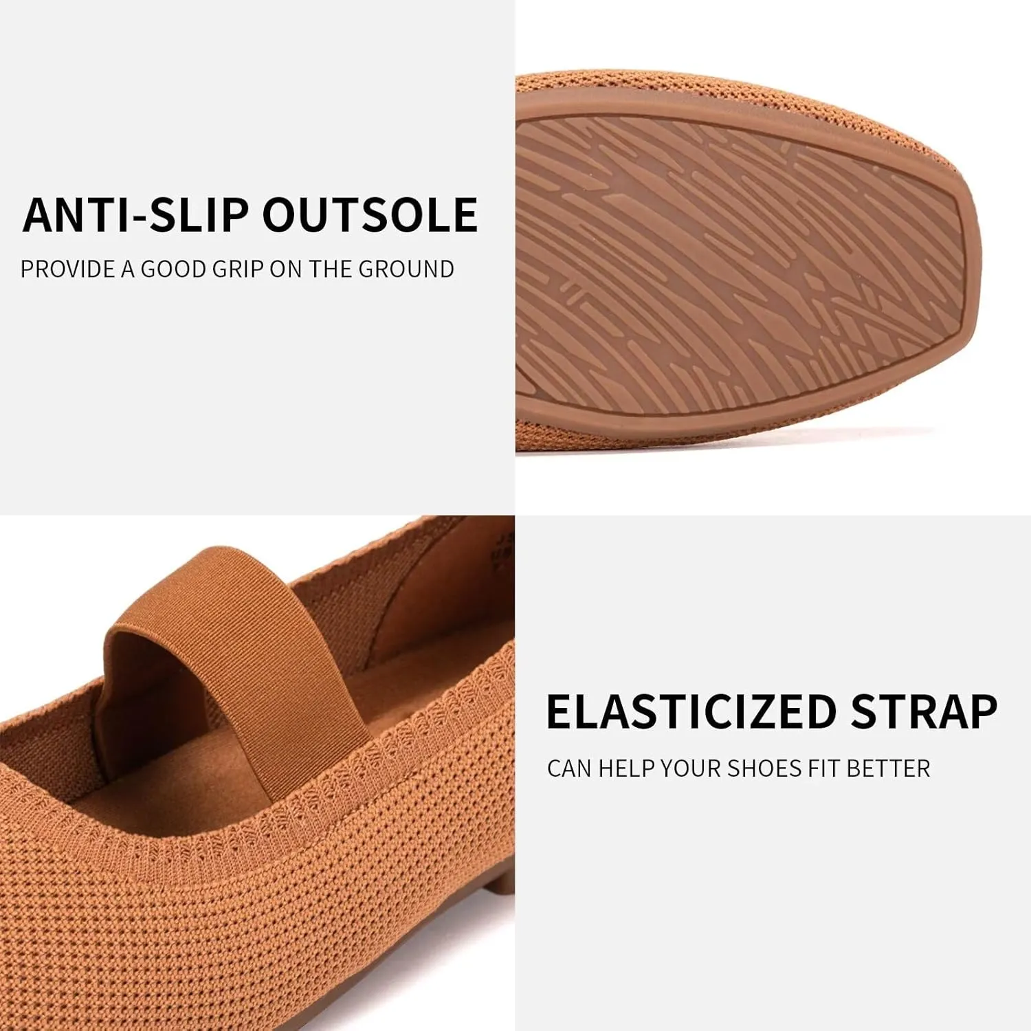 Frank Mully Women's Ballet Flats Slip on Casual Knitted Fabric Shoes Square-Toe Flats with Elastic Straps for Women