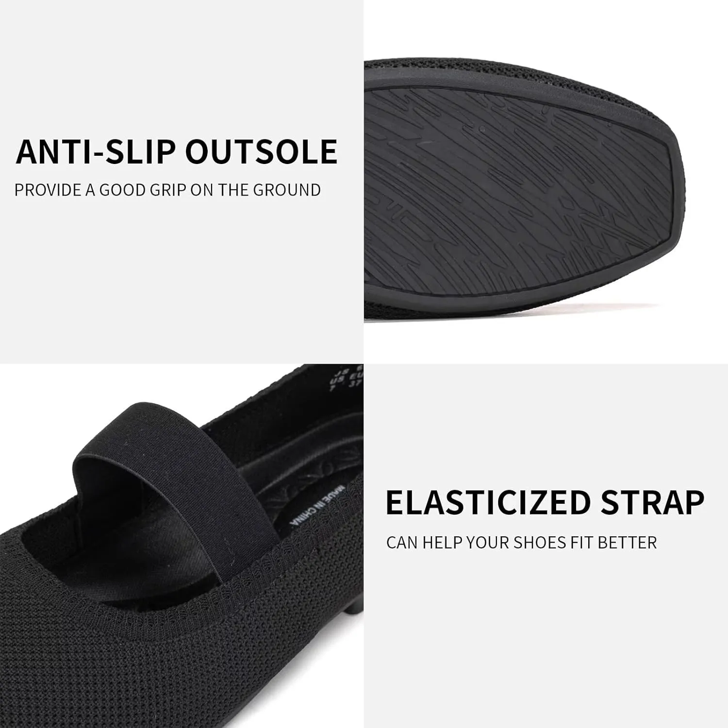 Frank Mully Women's Ballet Flats Slip on Casual Knitted Fabric Shoes Square-Toe Flats with Elastic Straps for Women