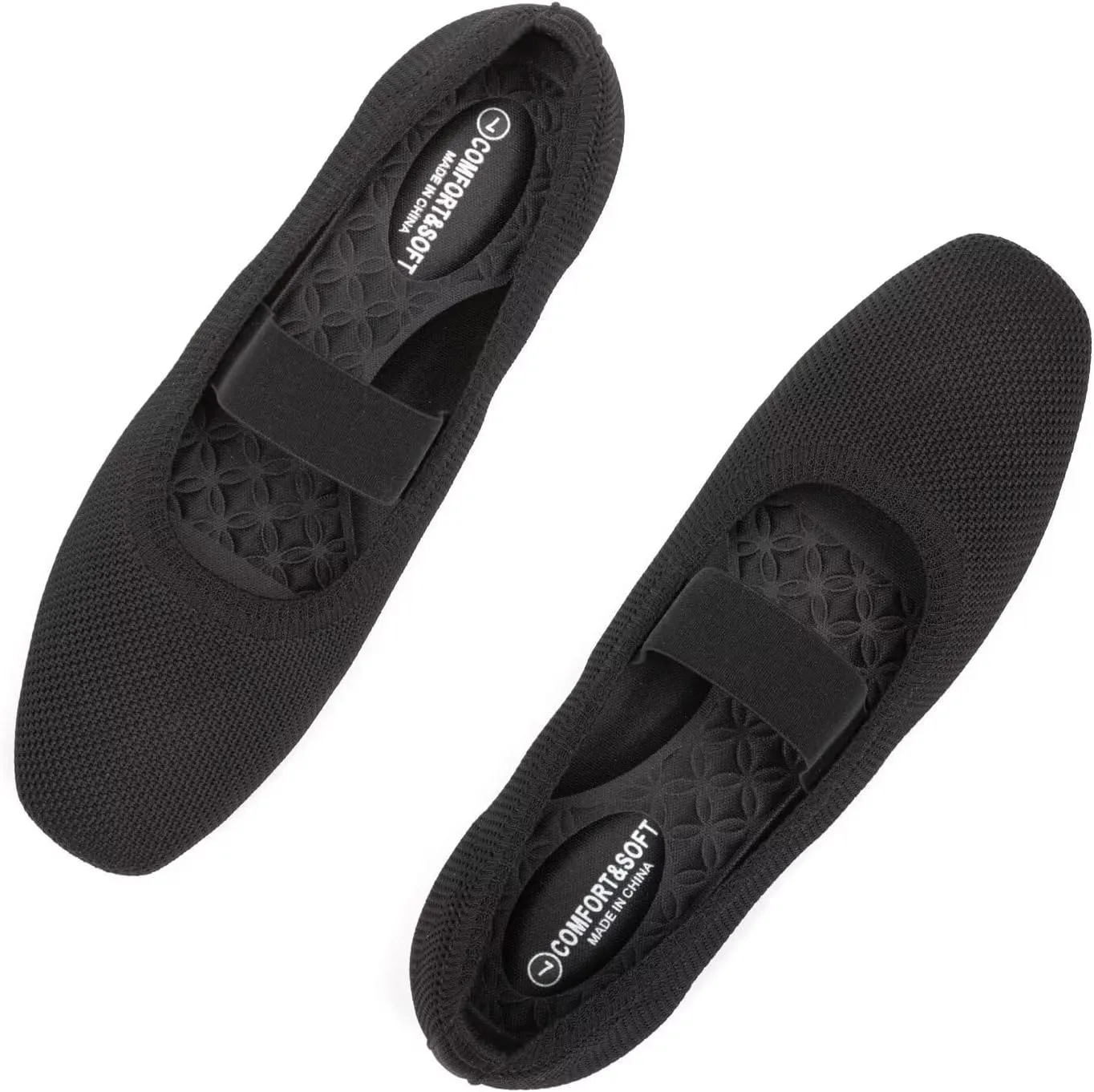 Frank Mully Women's Ballet Flats Slip on Casual Knitted Fabric Shoes Square-Toe Flats with Elastic Straps for Women