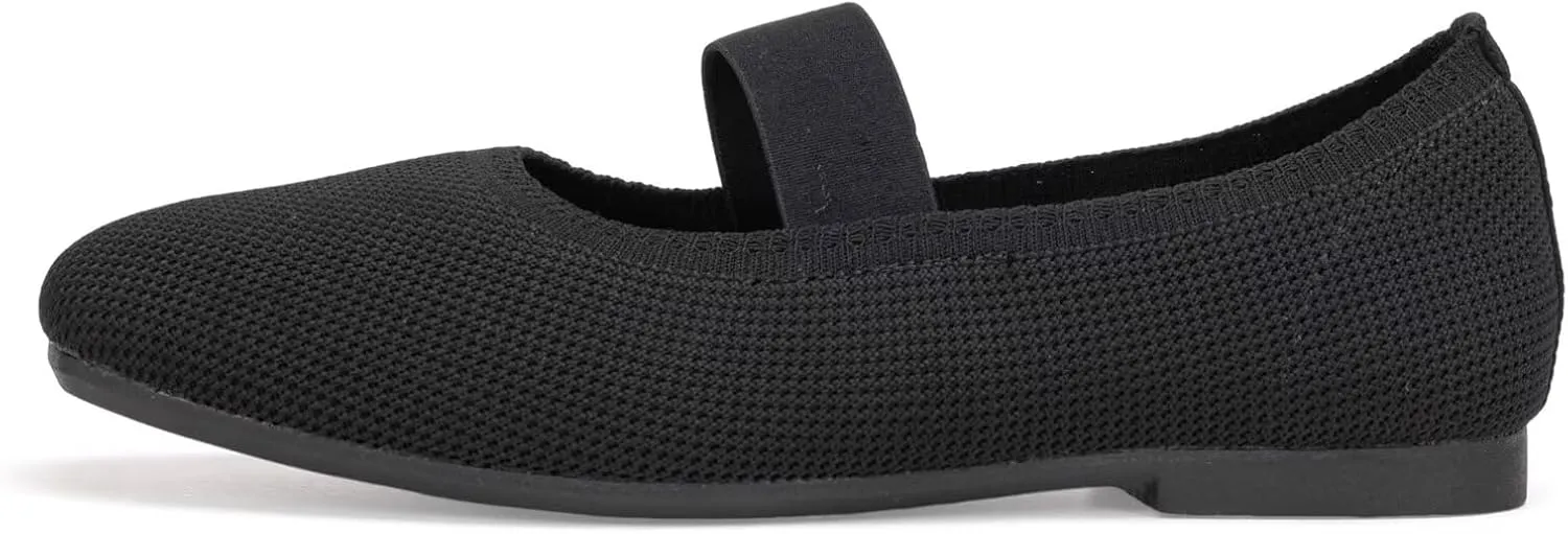Frank Mully Women's Ballet Flats Slip on Casual Knitted Fabric Shoes Square-Toe Flats with Elastic Straps for Women