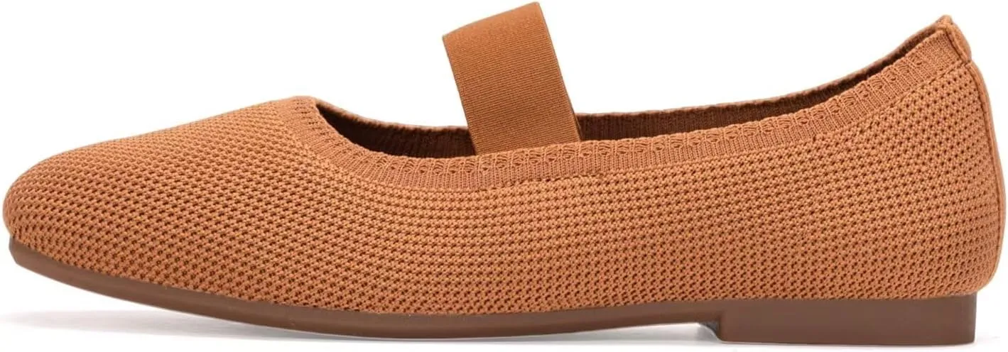 Frank Mully Women's Ballet Flats Slip on Casual Knitted Fabric Shoes Square-Toe Flats with Elastic Straps for Women