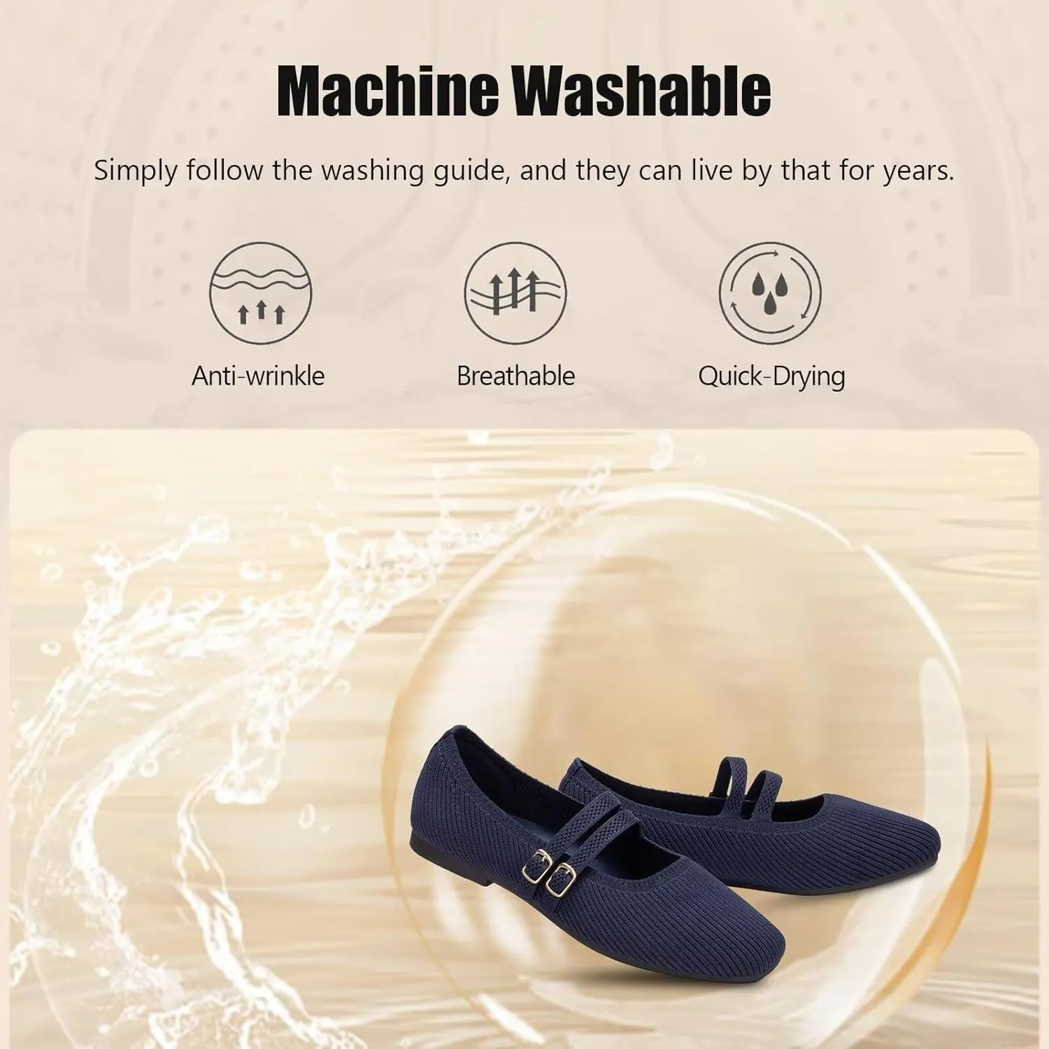 Frank Mully Women's Flats Square Toe Mary Jane Shoes Ballet Flats with Strap Comfortable Slip On Knit Shoes Dressy Casual