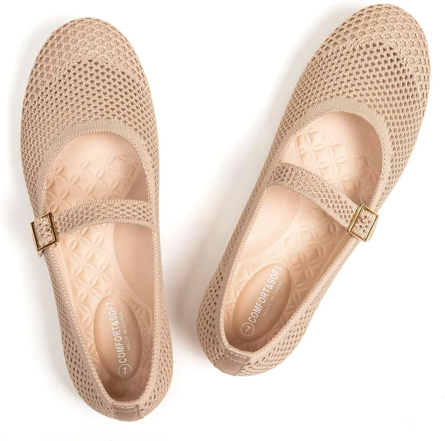 Frank Mully Women's Mary Jane Flats Comfortable Dressy Ballet Flats Casual Round Toe Slip On Washable Knitted Fabric Office Work Woman Shoes