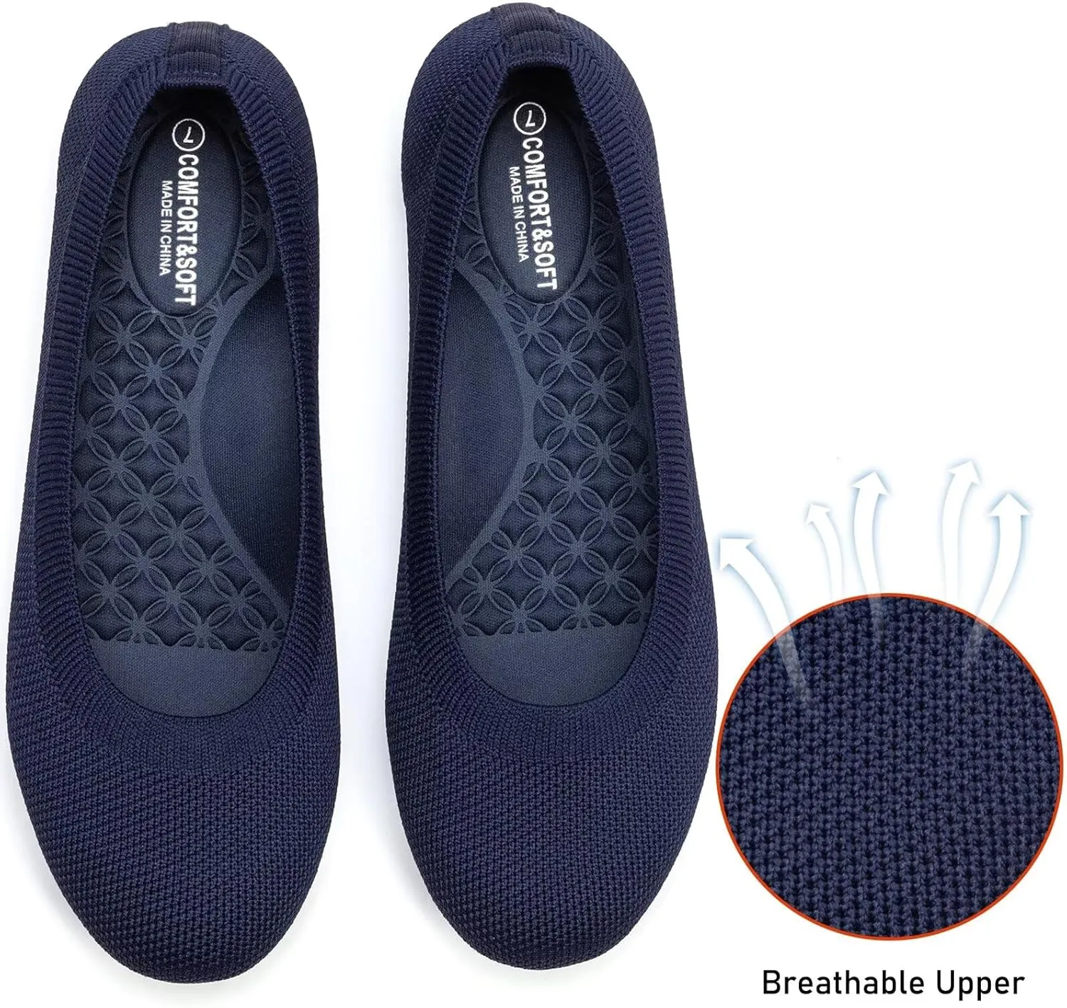Frank Mully Women's Mary Jane Flats Comfortable Dressy Ballet Flats Casual Round Toe Slip On Washable Knitted Fabric Office Work Woman Shoes