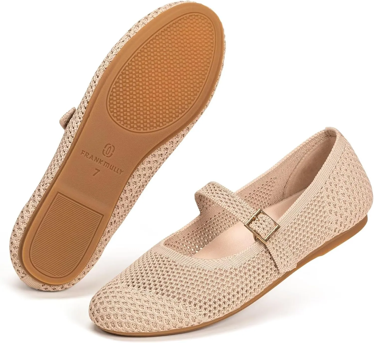 Frank Mully Women's Mary Jane Flats Comfortable Dressy Ballet Flats Casual Round Toe Slip On Washable Knitted Fabric Office Work Woman Shoes