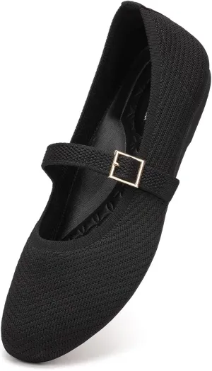 Frank Mully Women's Mary Jane Flats Comfortable Dressy Ballet Flats Casual Round Toe Slip On Washable Knitted Fabric Office Work Woman Shoes