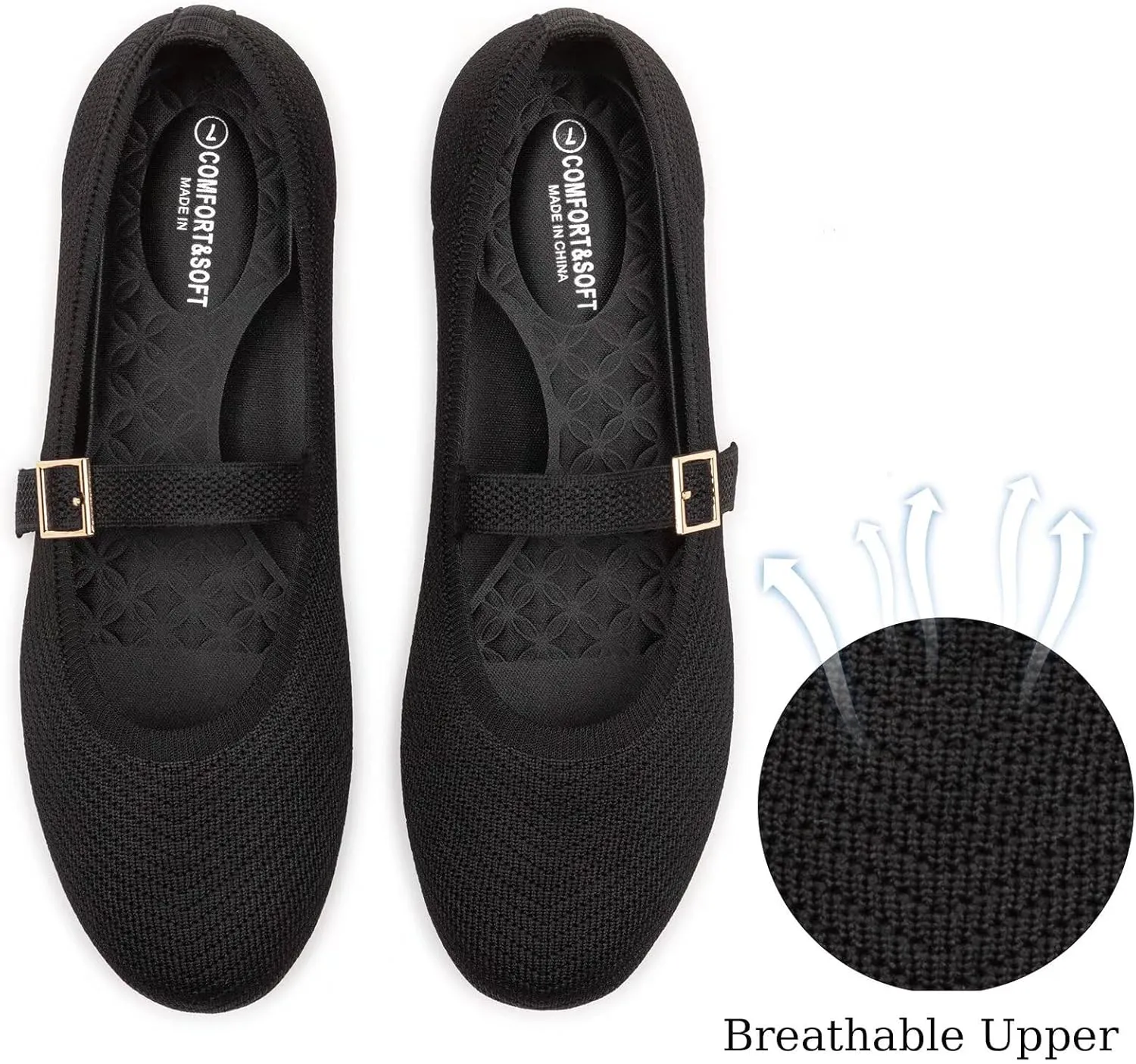 Frank Mully Women's Mary Jane Flats Comfortable Dressy Ballet Flats Casual Round Toe Slip On Washable Knitted Fabric Office Work Woman Shoes