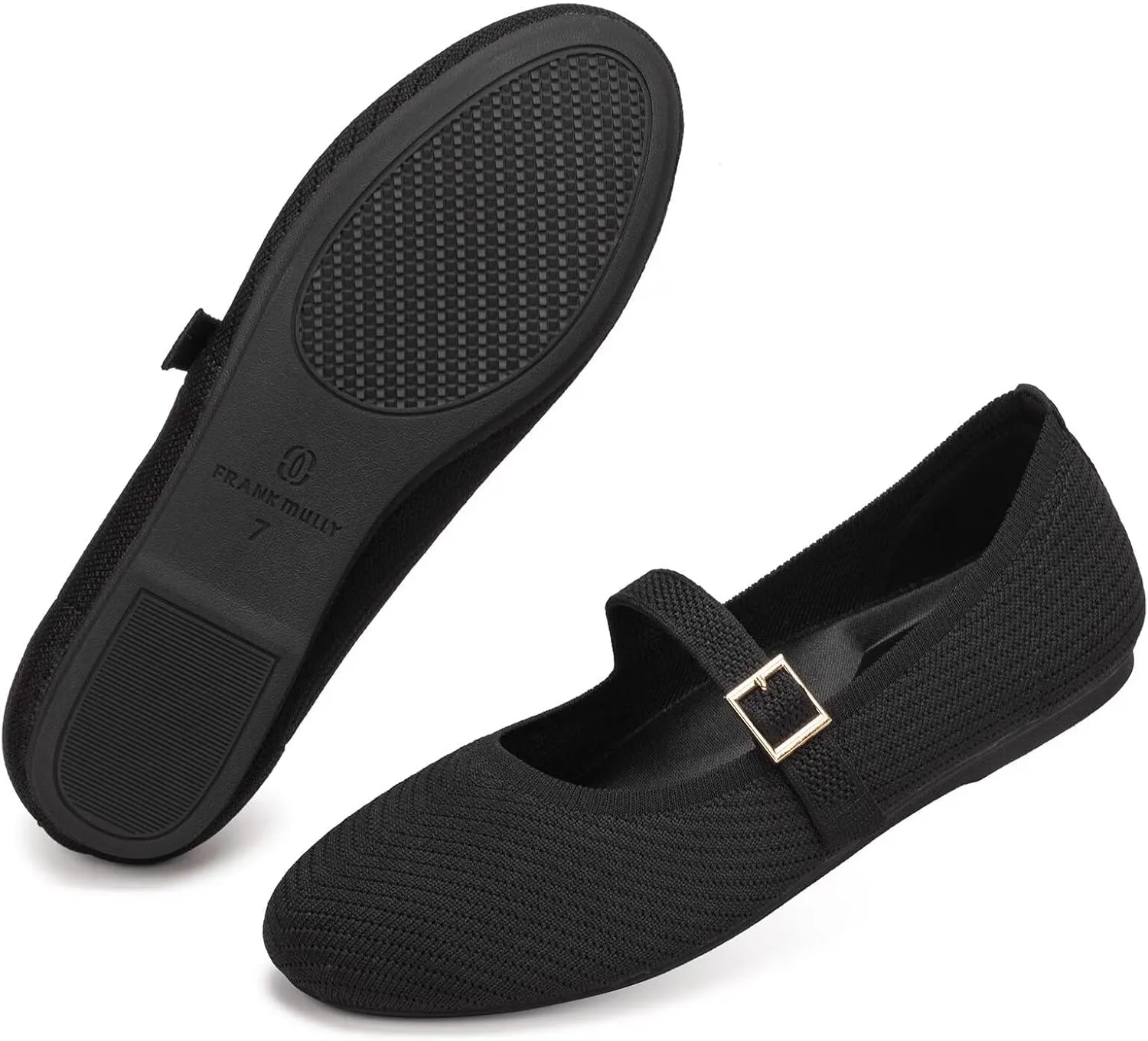 Frank Mully Women's Mary Jane Flats Comfortable Dressy Ballet Flats Casual Round Toe Slip On Washable Knitted Fabric Office Work Woman Shoes