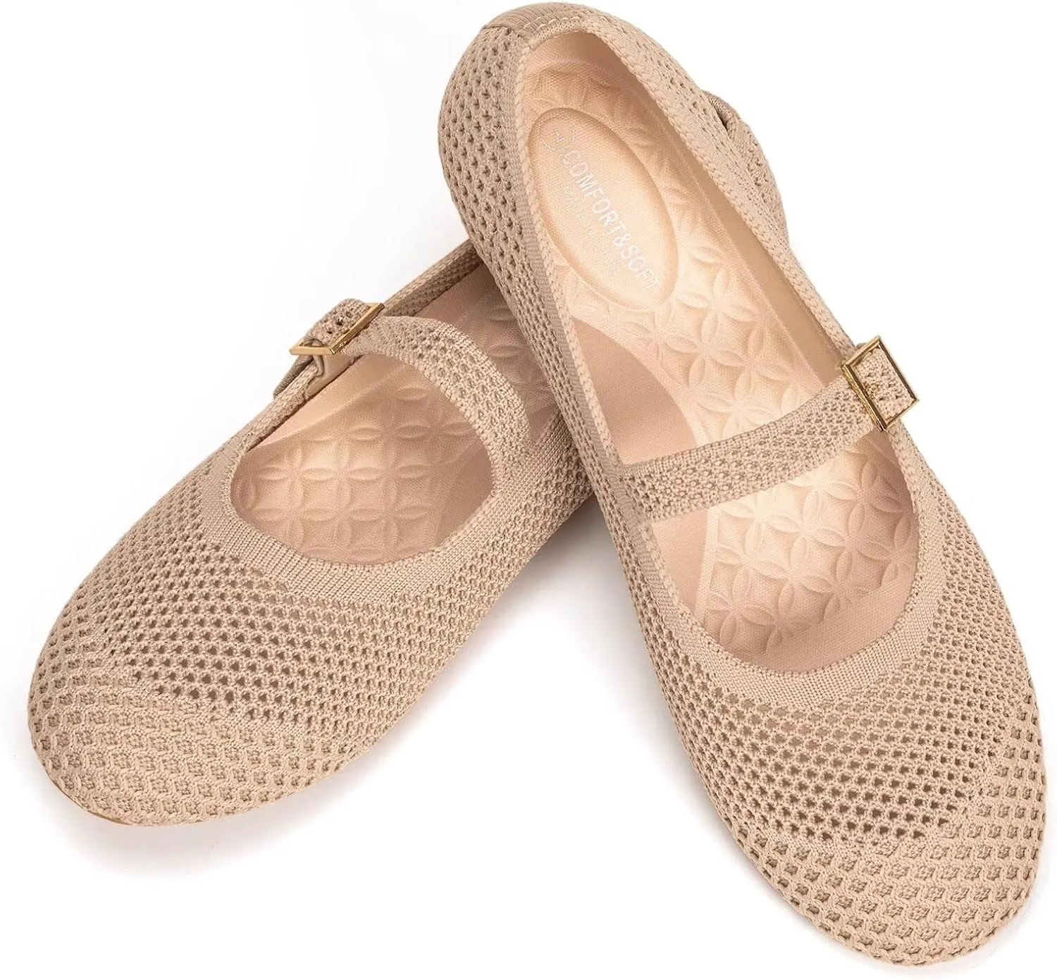 Frank Mully Women's Mary Jane Flats Comfortable Dressy Ballet Flats Casual Round Toe Slip On Washable Knitted Fabric Office Work Woman Shoes