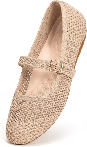 Frank Mully Women's Mary Jane Flats Comfortable Dressy Ballet Flats Casual Round Toe Slip On Washable Knitted Fabric Office Work Woman Shoes