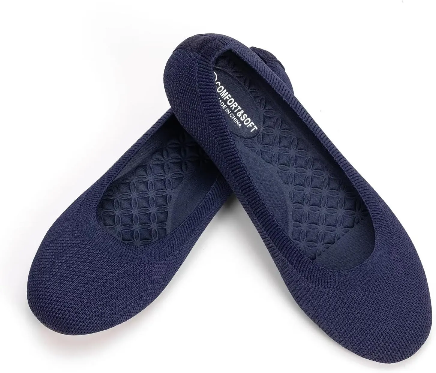 Frank Mully Women's Mary Jane Flats Comfortable Dressy Ballet Flats Casual Round Toe Slip On Washable Knitted Fabric Office Work Woman Shoes