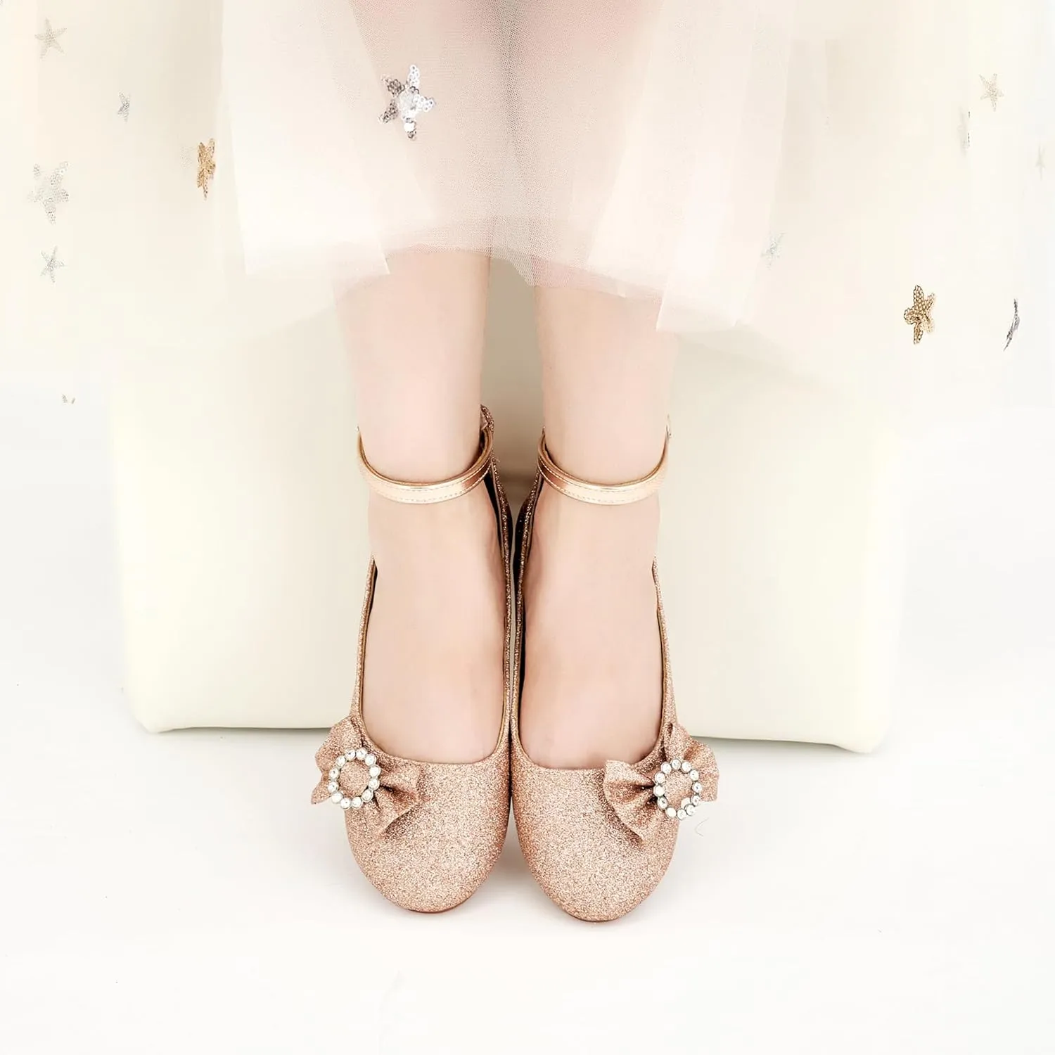 FUDYNMALC Girls Dress Shoes Ballet: Rhinestones Bow Princess Flats for Toddle Little Big Kids Mary Jane Footwear Wedding Party