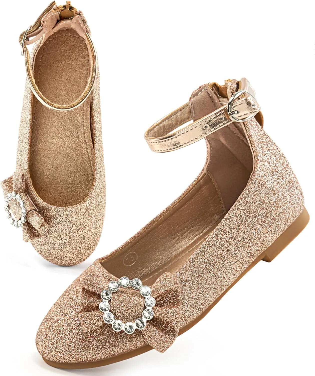 FUDYNMALC Girls Dress Shoes Ballet: Rhinestones Bow Princess Flats for Toddle Little Big Kids Mary Jane Footwear Wedding Party