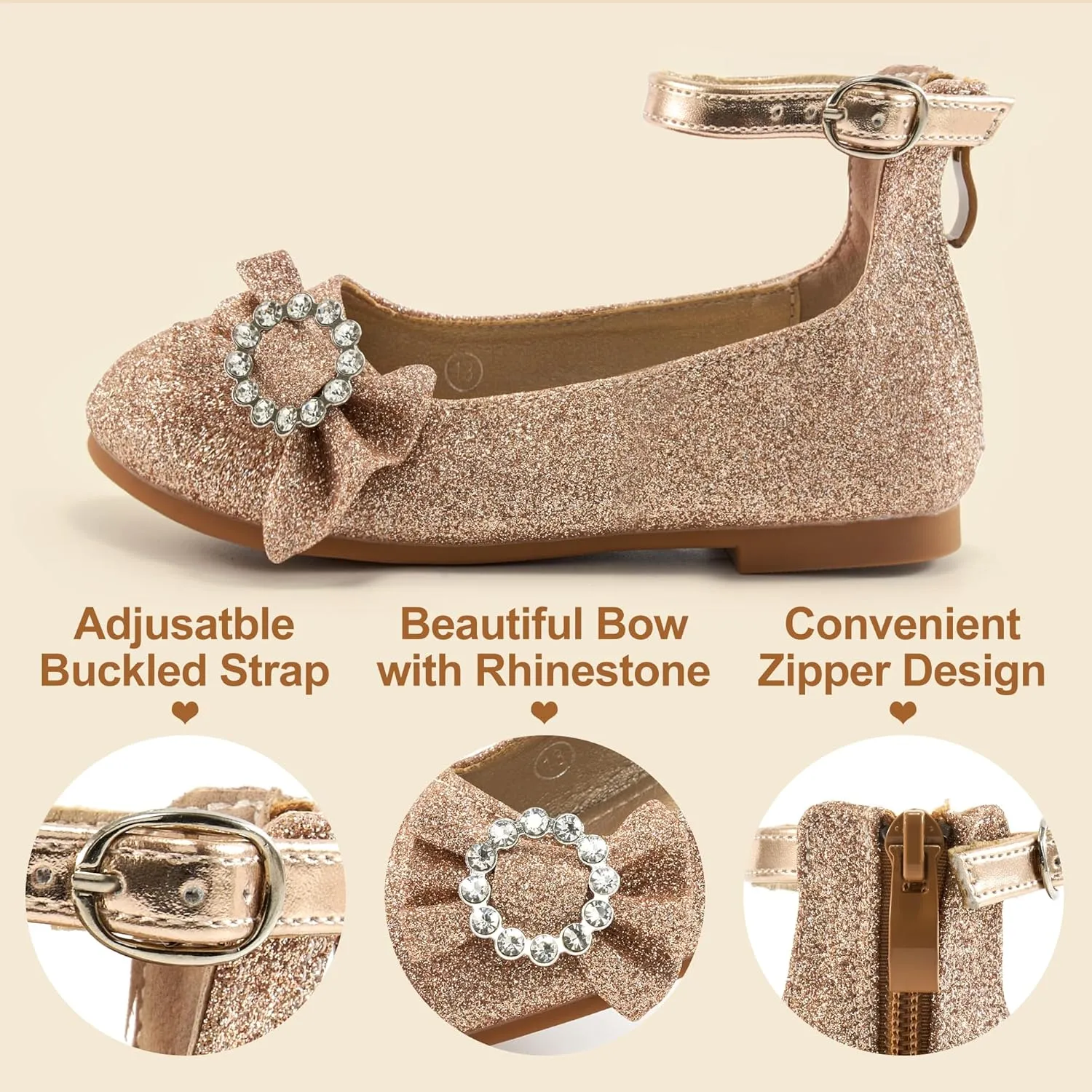 FUDYNMALC Girls Dress Shoes Ballet: Rhinestones Bow Princess Flats for Toddle Little Big Kids Mary Jane Footwear Wedding Party