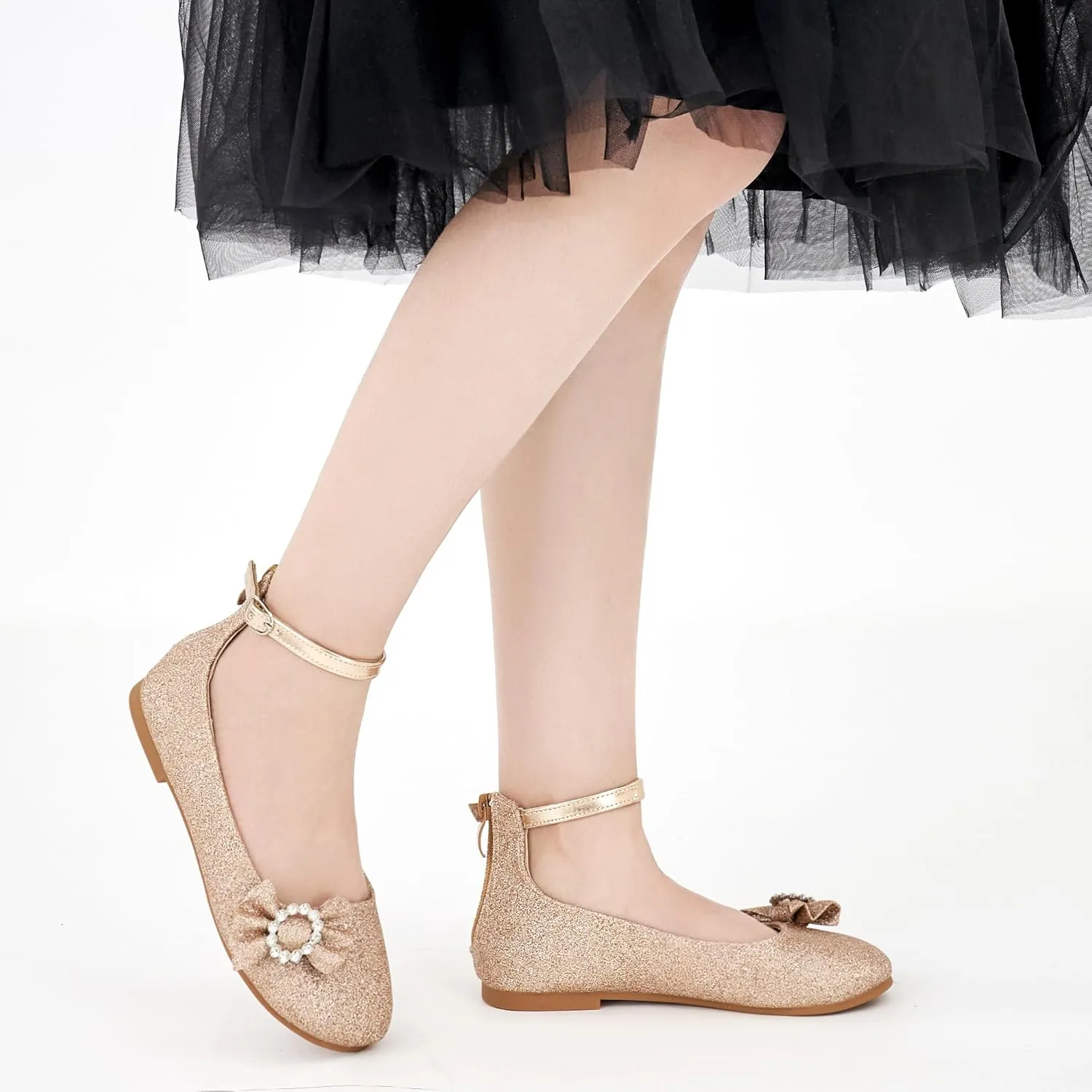 FUDYNMALC Girls Dress Shoes Ballet: Rhinestones Bow Princess Flats for Toddle Little Big Kids Mary Jane Footwear Wedding Party