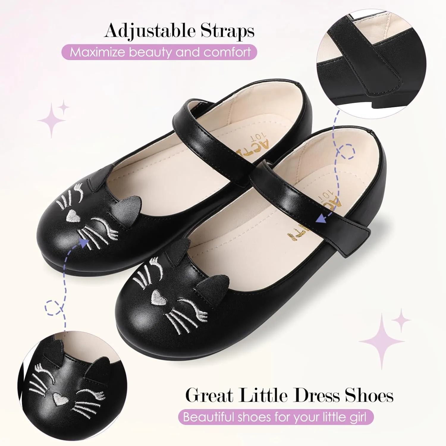 Funny Cat Glitter Princess Ballet Flats for Girls, Mary Jane Shoes Dress Shoes for Girl Back to School Princess Wedding (Toddler/Little Kid/Big Kids)