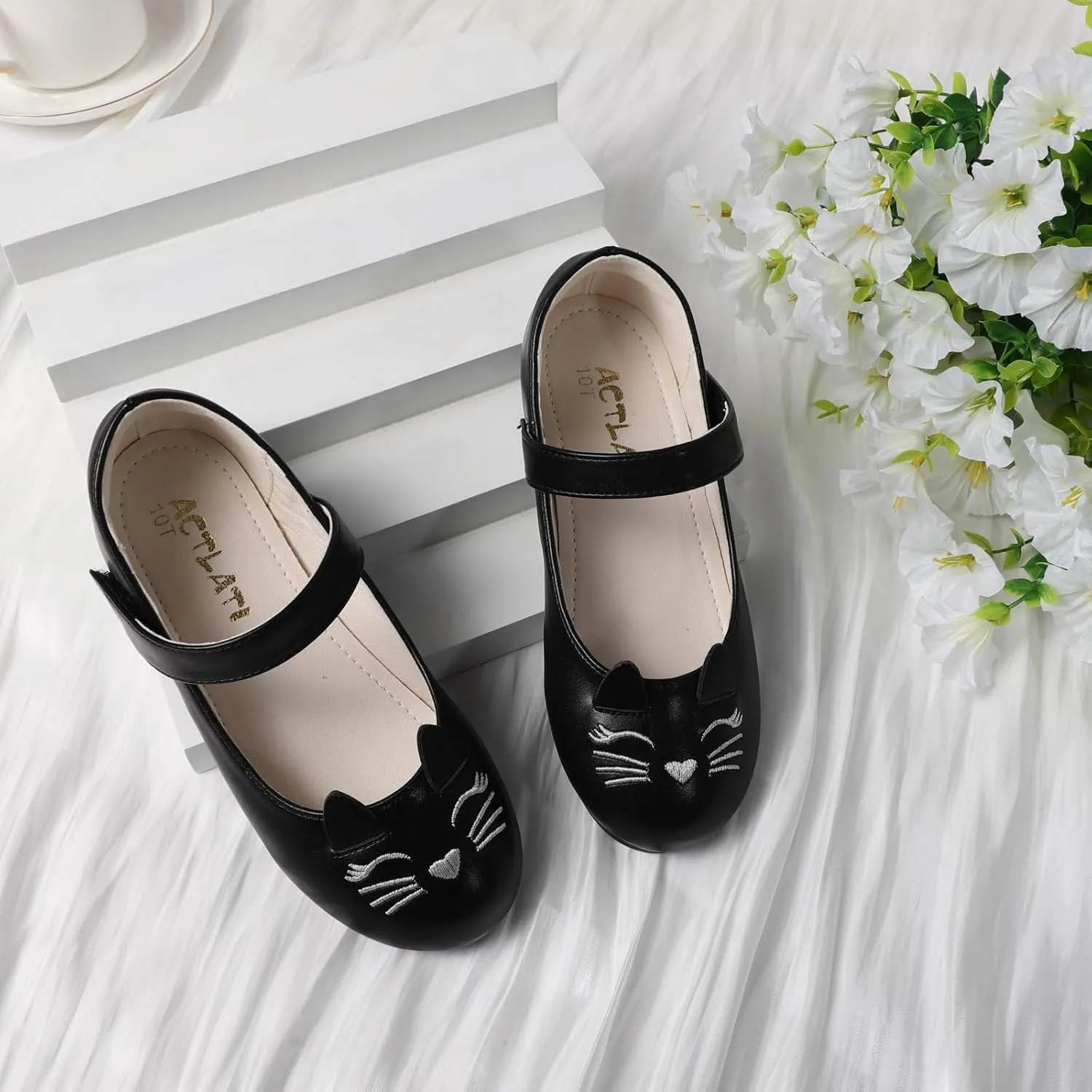 Funny Cat Glitter Princess Ballet Flats for Girls, Mary Jane Shoes Dress Shoes for Girl Back to School Princess Wedding (Toddler/Little Kid/Big Kids)