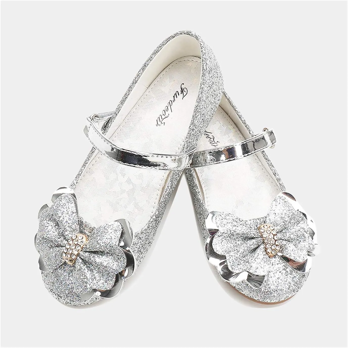 Furdeour Girls Dress Shoes Mary Jane Flower Wedding Party Bridesmaids Shoes Glitter Princess Ballet Flats for Kid Toddler