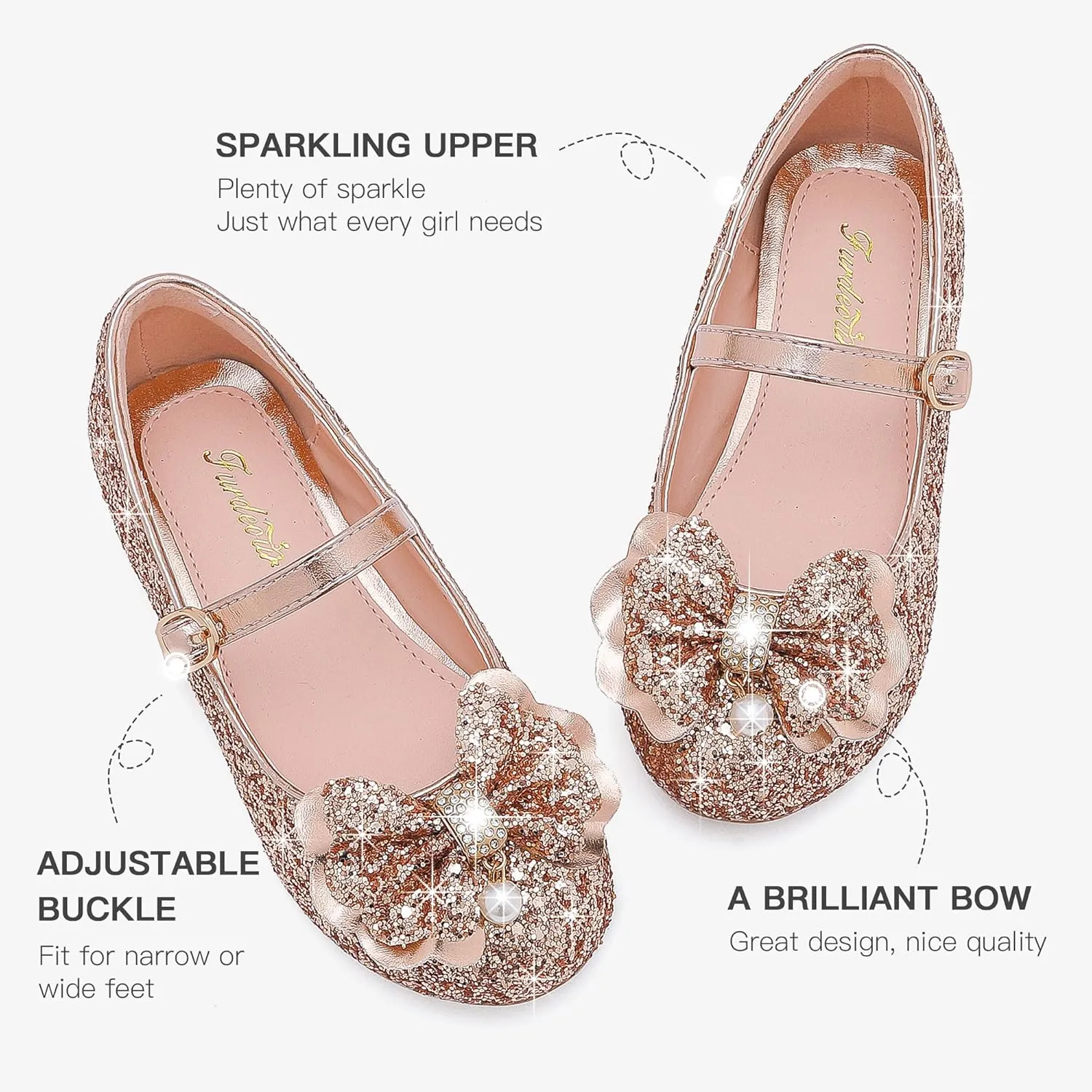 Furdeour Girls Dress Shoes Mary Jane Flower Wedding Party Bridesmaids Shoes Glitter Princess Ballet Flats for Kid Toddler