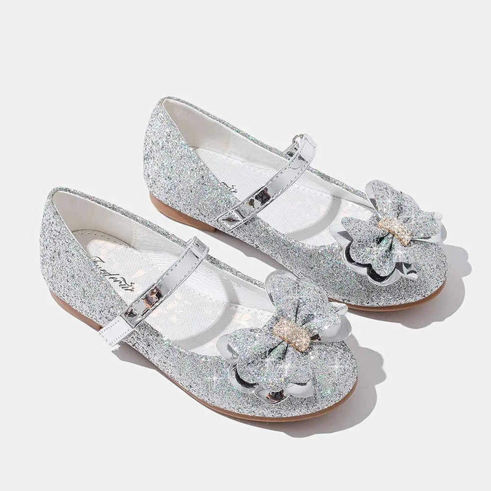 Furdeour Girls Dress Shoes Mary Jane Flower Wedding Party Bridesmaids Shoes Glitter Princess Ballet Flats for Kid Toddler