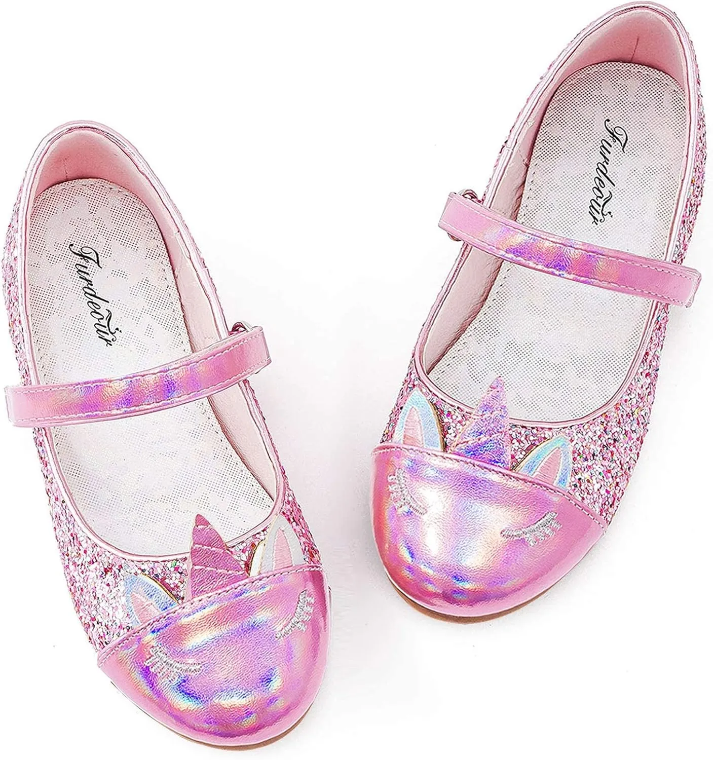 Furdeour Girls Dress Shoes Mary Jane Flower Wedding Party Bridesmaids Shoes Glitter Princess Ballet Flats for Kid Toddler