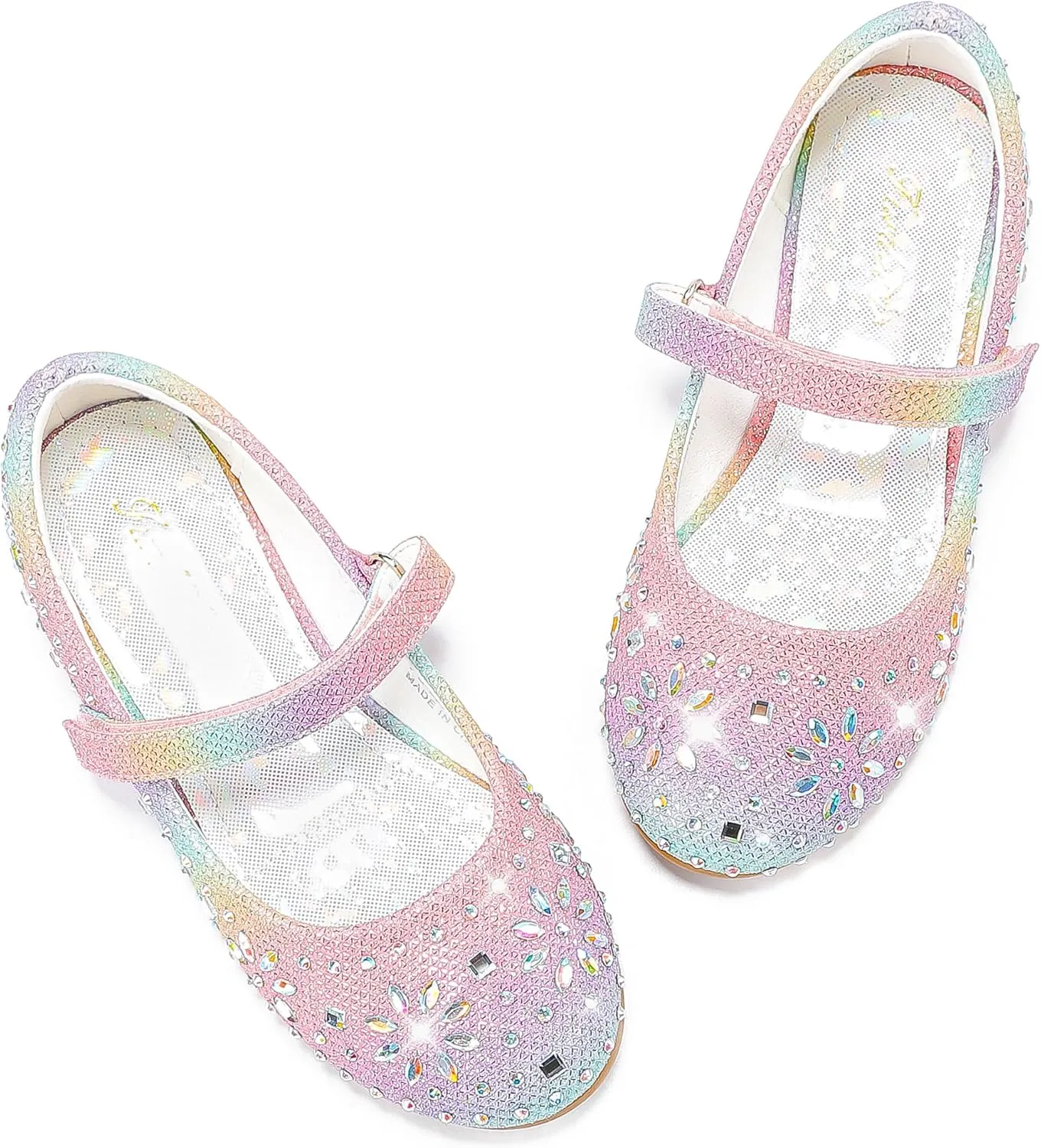 Furdeour Girls Dress Shoes Mary Jane Flower Wedding Party Bridesmaids Shoes Glitter Princess Ballet Flats for Kid Toddler