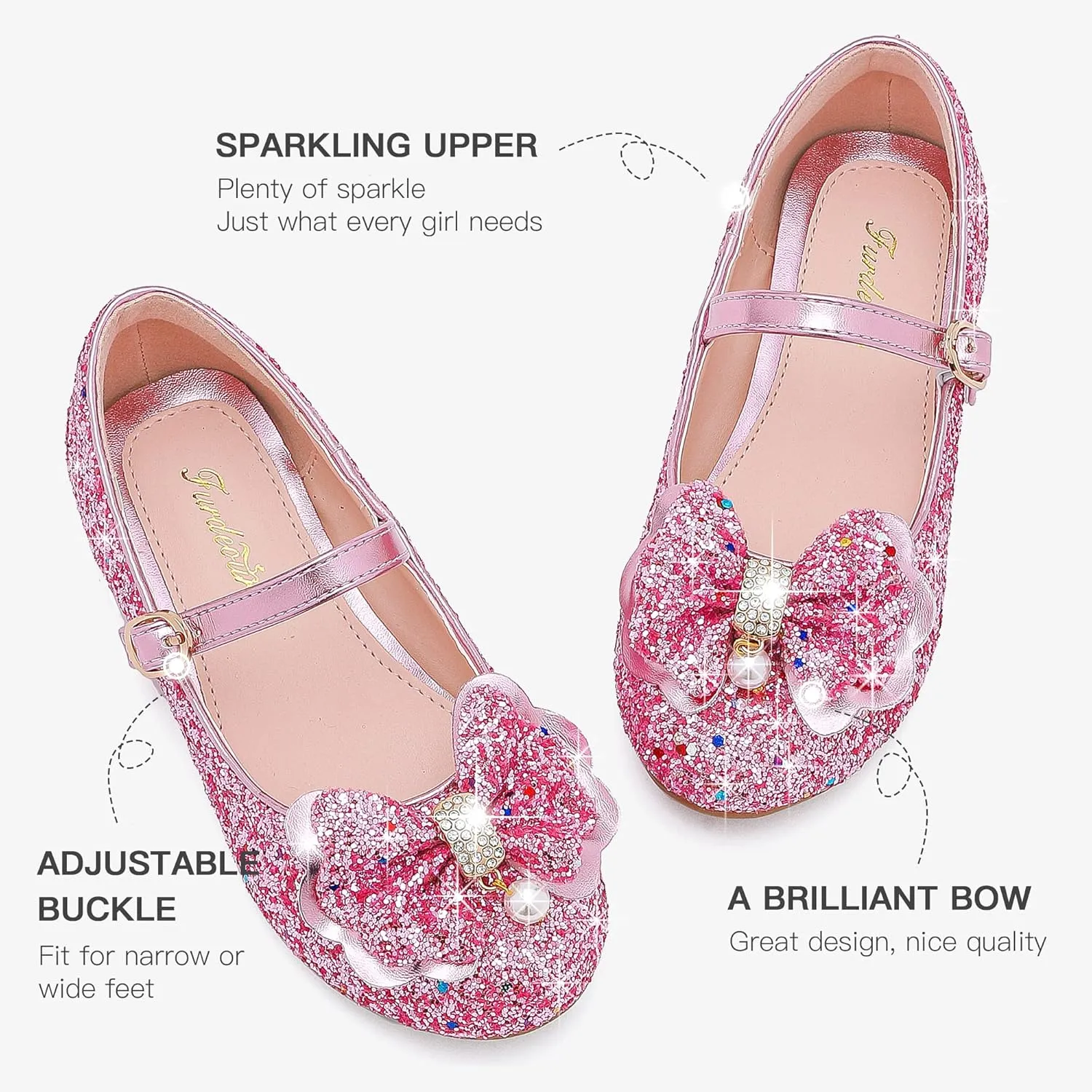 Furdeour Girls Dress Shoes Mary Jane Flower Wedding Party Bridesmaids Shoes Glitter Princess Ballet Flats for Kid Toddler