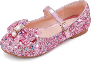 Furdeour Girls Dress Shoes Mary Jane Flower Wedding Party Bridesmaids Shoes Glitter Princess Ballet Flats for Kid Toddler