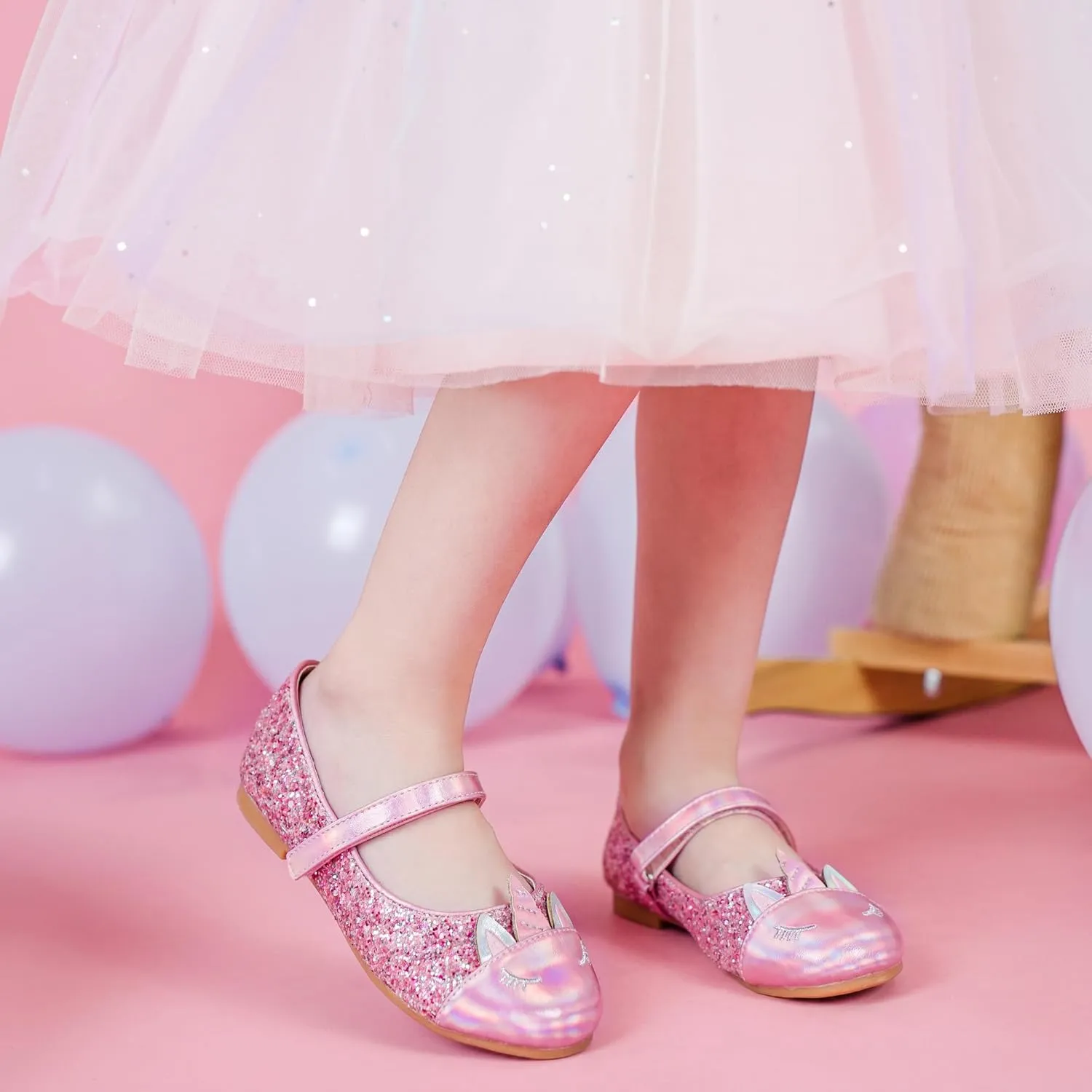 Furdeour Girls Dress Shoes Mary Jane Flower Wedding Party Bridesmaids Shoes Glitter Princess Ballet Flats for Kid Toddler