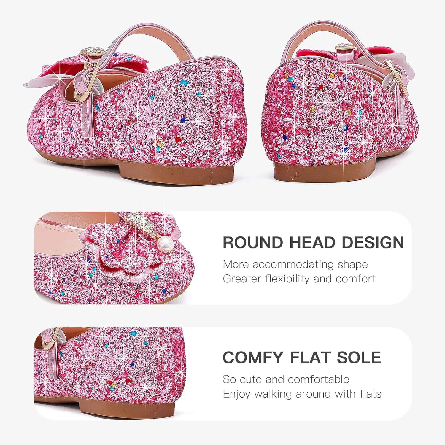 Furdeour Girls Dress Shoes Mary Jane Flower Wedding Party Bridesmaids Shoes Glitter Princess Ballet Flats for Kid Toddler