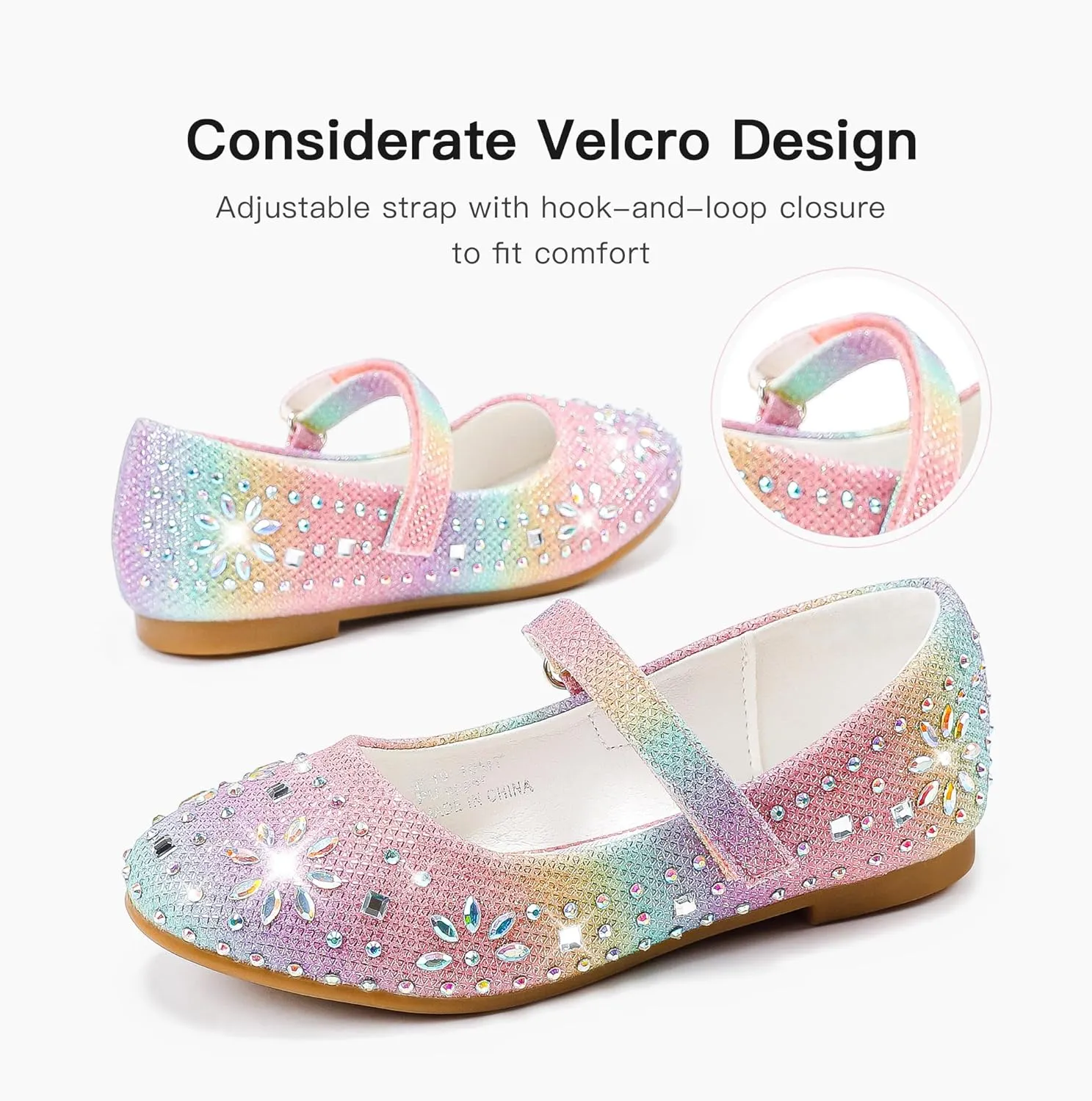 Furdeour Girls Dress Shoes Mary Jane Flower Wedding Party Bridesmaids Shoes Glitter Princess Ballet Flats for Kid Toddler