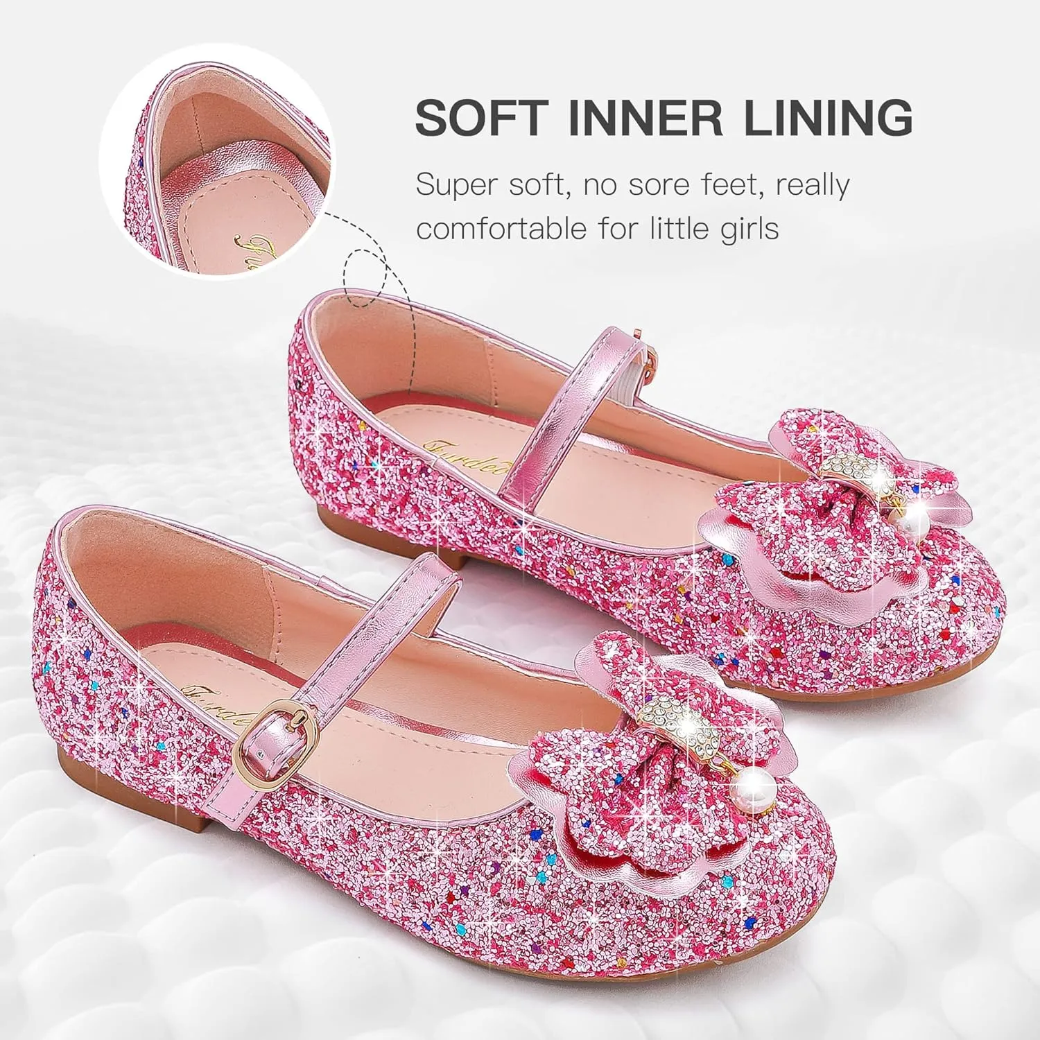 Furdeour Girls Dress Shoes Mary Jane Flower Wedding Party Bridesmaids Shoes Glitter Princess Ballet Flats for Kid Toddler