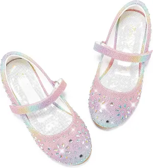 Furdeour Girls Dress Shoes Mary Jane Flower Wedding Party Bridesmaids Shoes Glitter Princess Ballet Flats for Kid Toddler