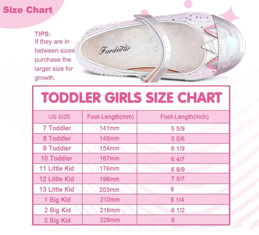 Furdeour Girls Dress Shoes Mary Jane Flower Wedding Party Bridesmaids Shoes Glitter Princess Ballet Flats for Kid Toddler