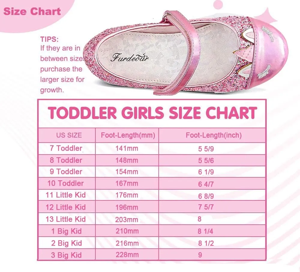 Furdeour Girls Dress Shoes Mary Jane Flower Wedding Party Bridesmaids Shoes Glitter Princess Ballet Flats for Kid Toddler