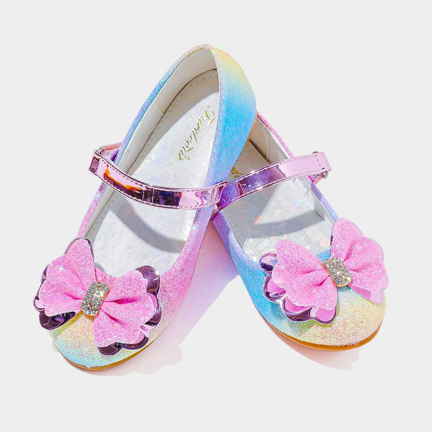 Furdeour Girls Dress Shoes Mary Jane Flower Wedding Party Bridesmaids Shoes Glitter Princess Ballet Flats for Kid Toddler