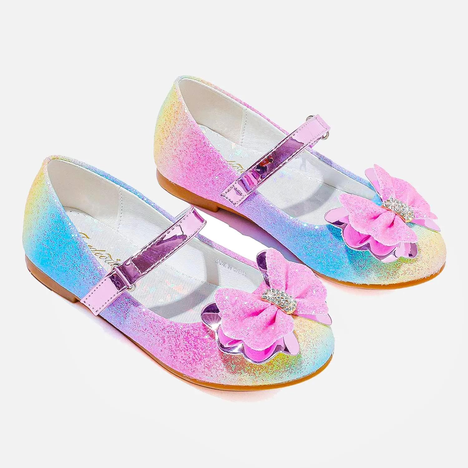 Furdeour Girls Dress Shoes Mary Jane Flower Wedding Party Bridesmaids Shoes Glitter Princess Ballet Flats for Kid Toddler